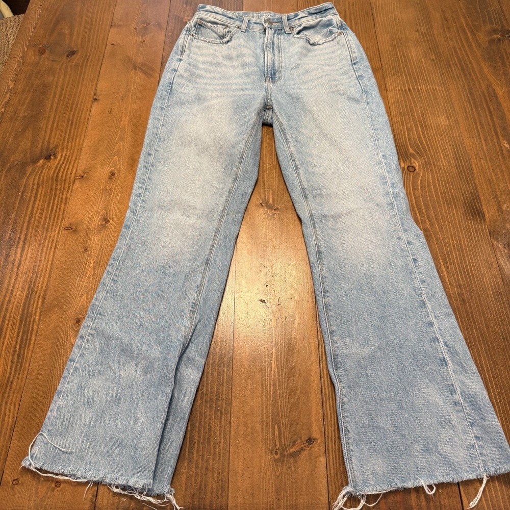 American Eagle Size 2 Highest Rise 90s Flare Jeans Blue Stretch Denim Distressed